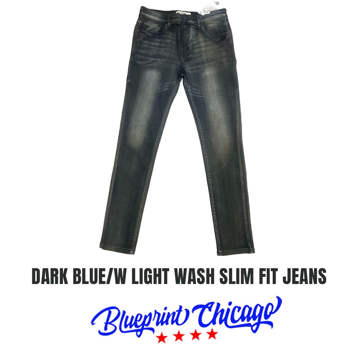 Dark blue/w light wash slim fit jeans